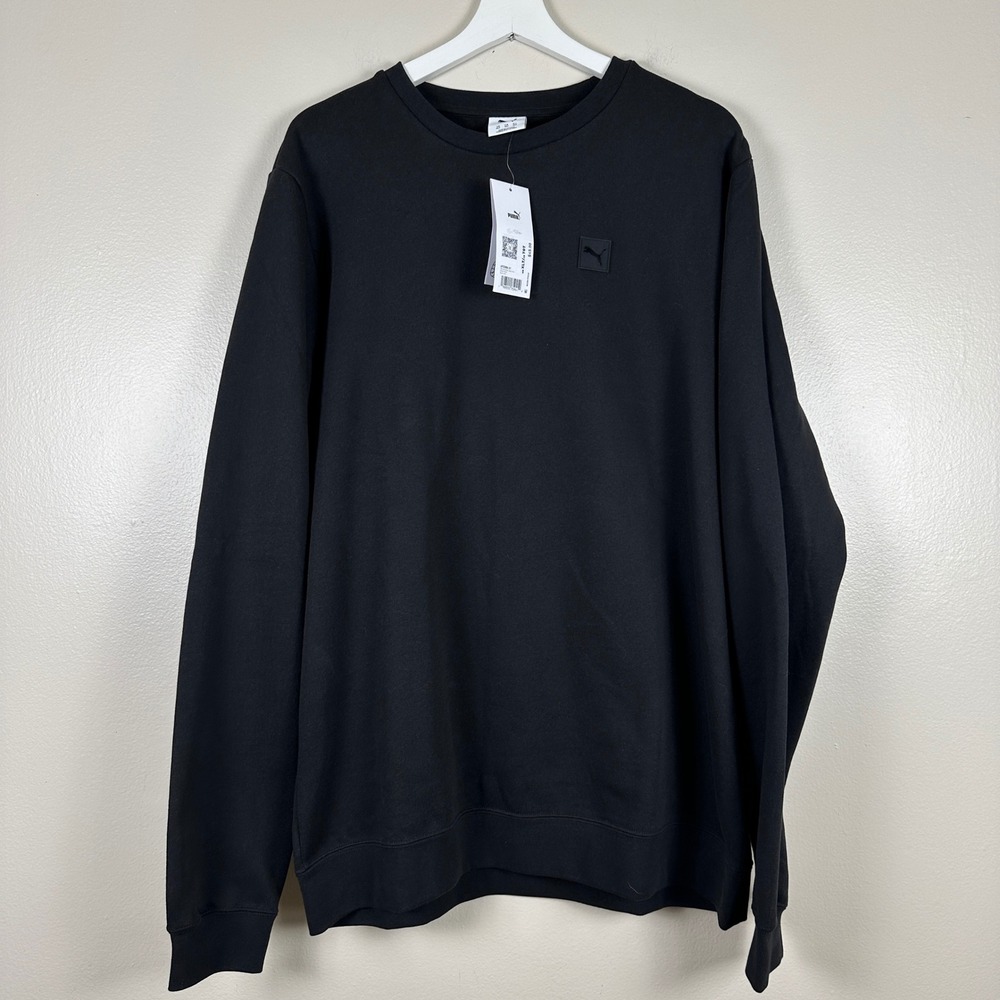 Puma Men's XLT Sweatshirt Black ESS Elevated Logo‎ Crew Blokecore NEW